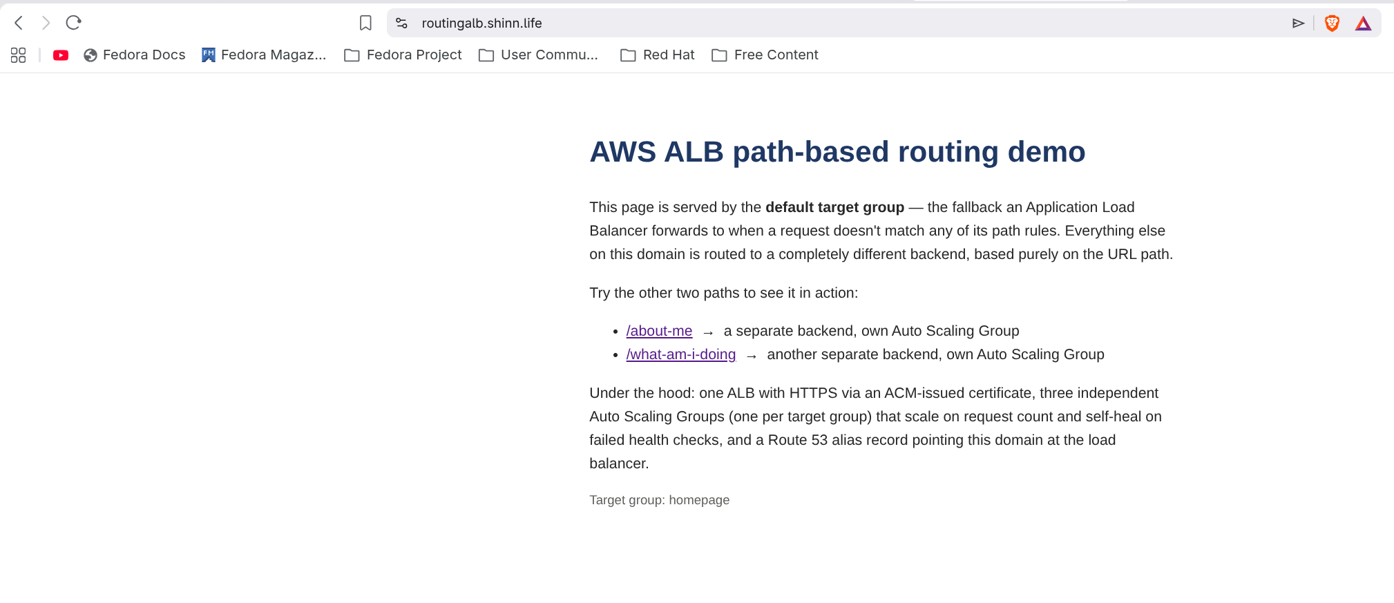 Default landing page served by the homepage target group at routingalb.shinn.life
